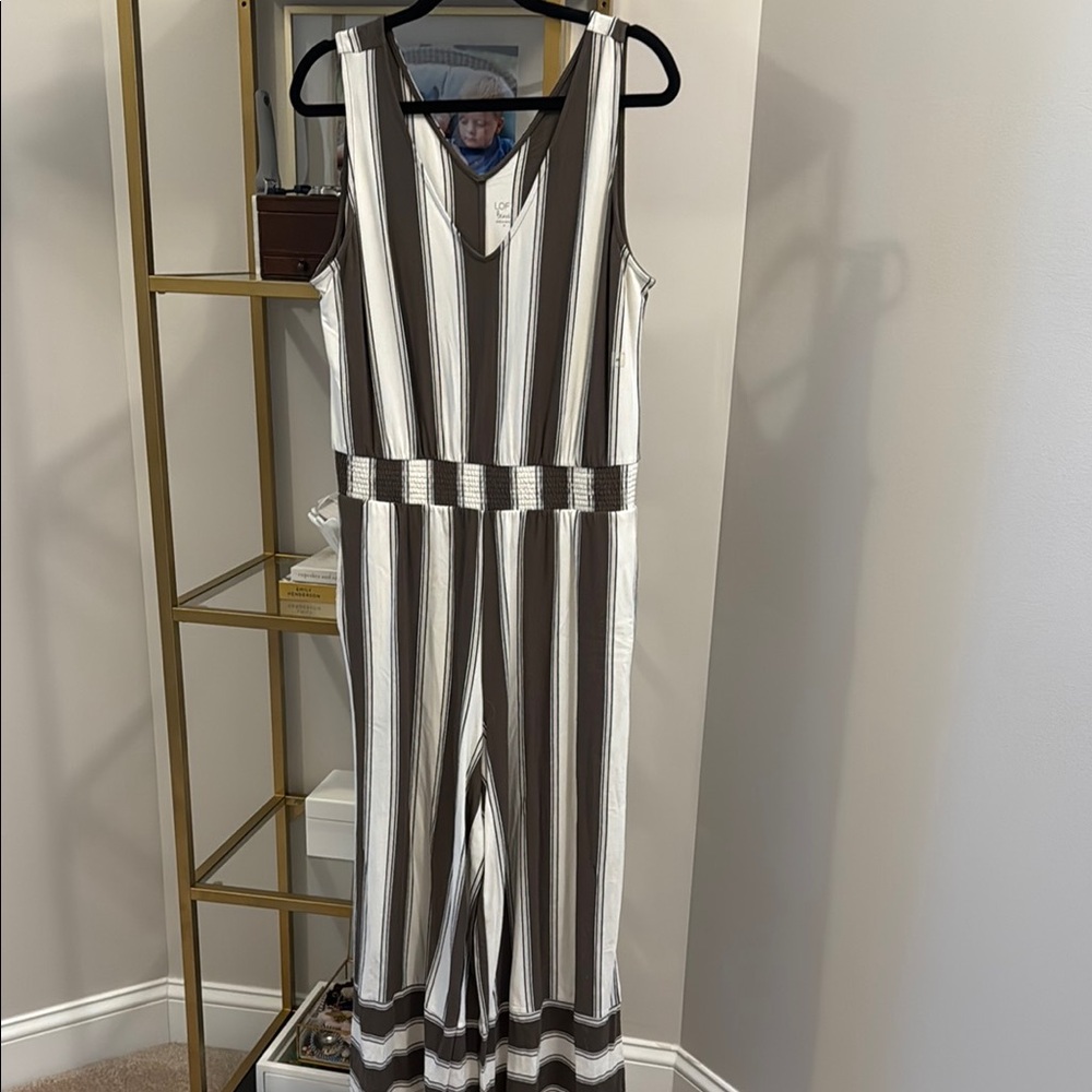 LOFT Black and White Striped Jumpsuit